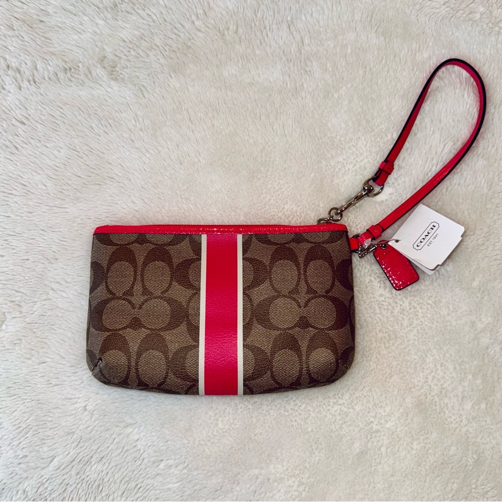 Coach Corner Zip Wristlet in Signature Canvas with Stripe - Picture 7 of 12